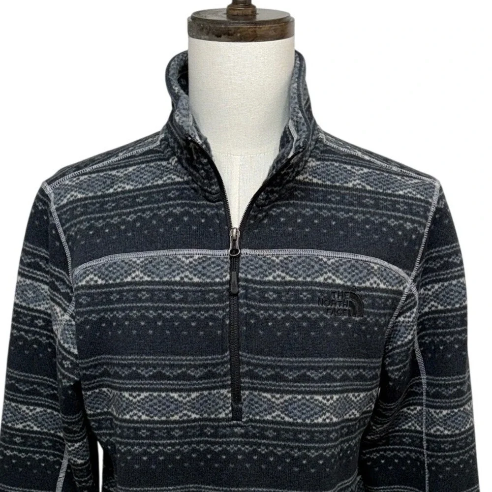 The‎ North Face Fleece Pullover Mens Large Gray Fair Isle 1/4 Zip Sweater